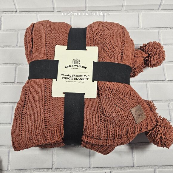 NEW Bee & Willow Testured chenille Knit Throw 50in X 70in Cinamon color - Picture 6 of 7